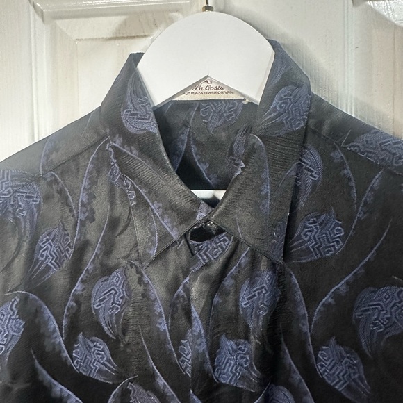 Vintage Stuards At La Costa Mens Made In Italy Button Up Shirt Black Blue Small - Picture 2 of 9